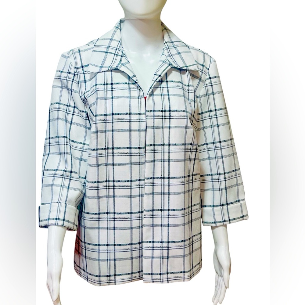 R&K Originals Vintage Women’s Blazer Jacket Black and White Open Front Size 14